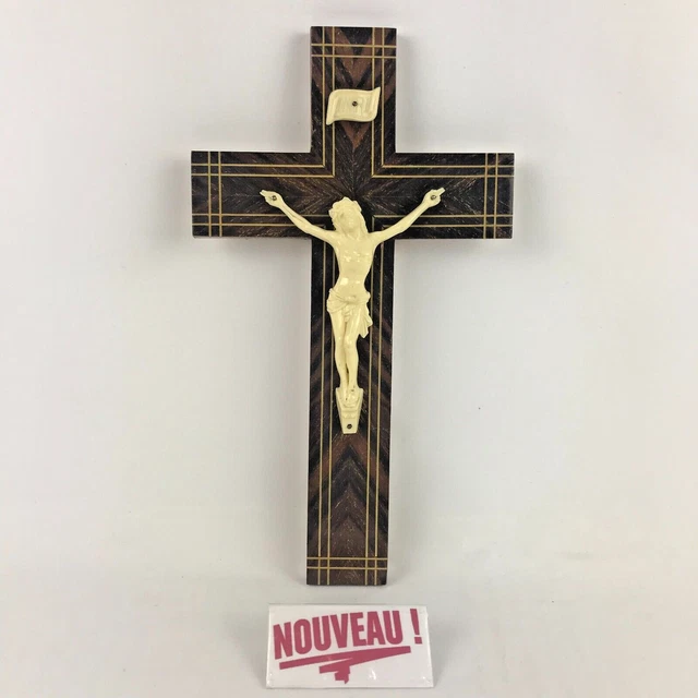 Collier Chapelet Catholique Avec Croix Crucifix - Pendentif Jésus-Christ Perles Blanches - Marron - Neuf étiqueté