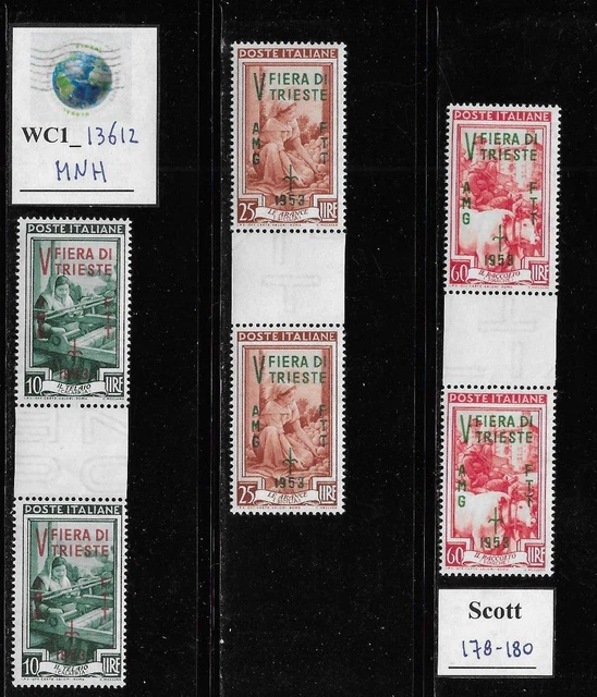 WC1_13612. ITALY: TRIESTE FTT. Gutter pairs 1953 TRIESTE'S FAIR. Sc. 178-80. MNH