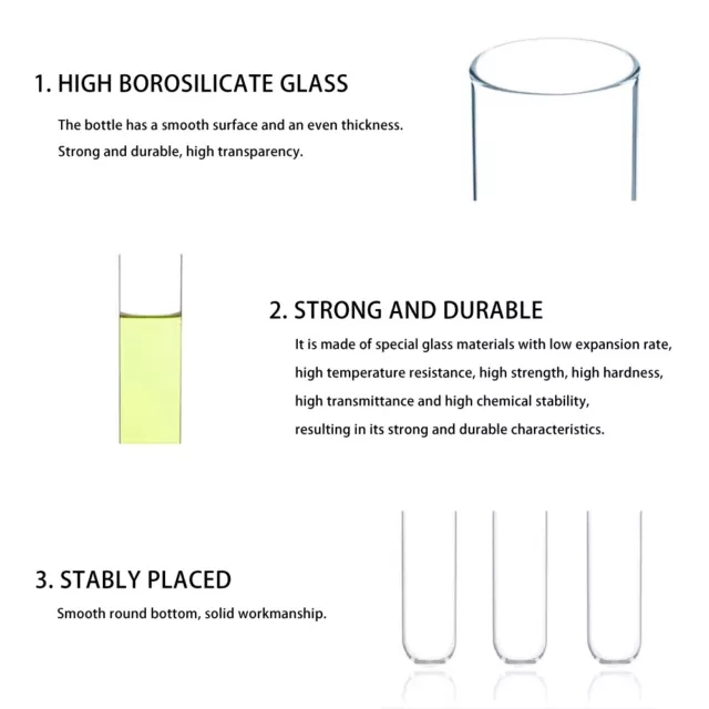 10/20 pièces tubes de test à fond rond en verre borosilicate, tubes de test en verre transparent pour 3