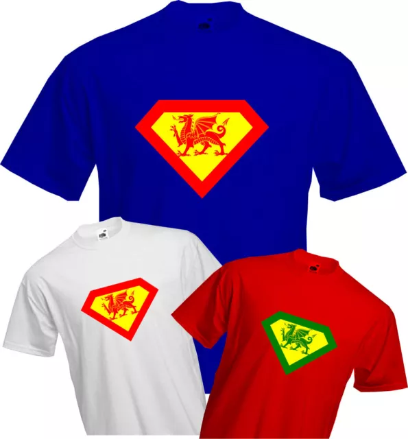 WELSH SUPERMAN - T-shirt, Red Dragon, Galles, Divertente, Cool, Qualità, NUOVO