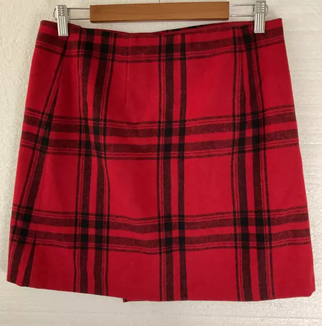 british khaki Skirt Womens 6 Wrap Red Tartan Plaid Wool Blend Zipper Kilt Lined