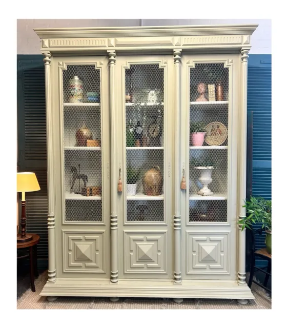 Antique French Display Cabinet / Armoire with Shelves and Chicken Wire Doors