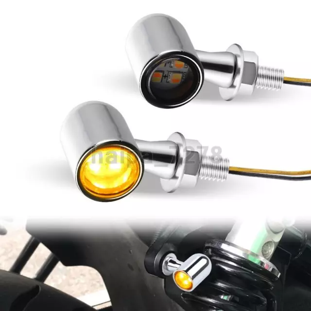 2Pcs Motorcycle Chrome LED Turn Signal Bullet Mini Blinker Amber Light Indicator