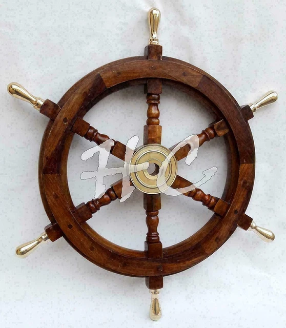 Vintage Antique 18" Wooden Helm Ship Wheel Boat Steering Solid Brass Handle Gift