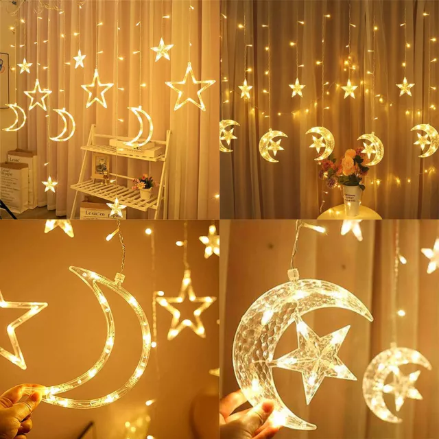 3.5m LED Curtain String Light Star & Moon Christmas Party Home Fairy Decor Lamp