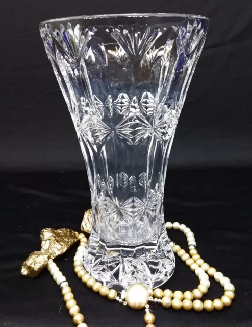 Große Schwere Kristallvase, Kristall Glas Vase mit Schliff Dekor S 653