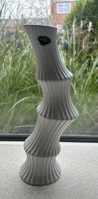 Unique Crooked Bending Tilting Bamboo Like White Ceramic Dreamlight Vase 11 1/2”