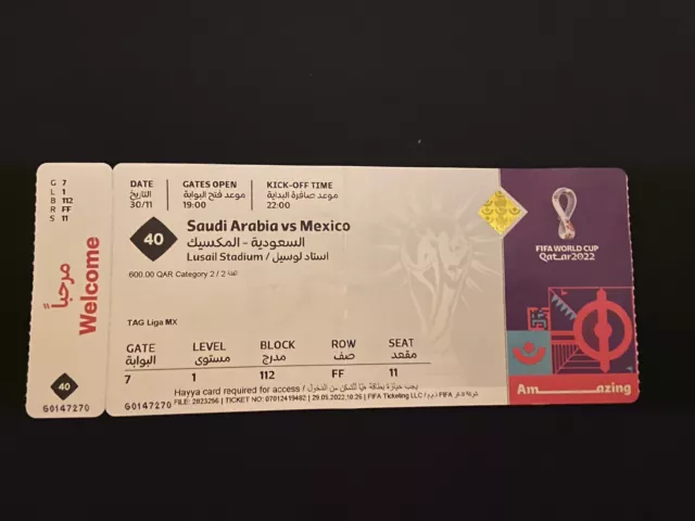 Sammler Used Ticket #40 Saudi Arabia Mexico Mexiko FIFA World Cup 2022