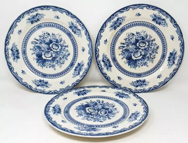 3 Nasco Dinner Plates Old Vienna Japan 10.5" Blue & White Set of 3 Vintage SB