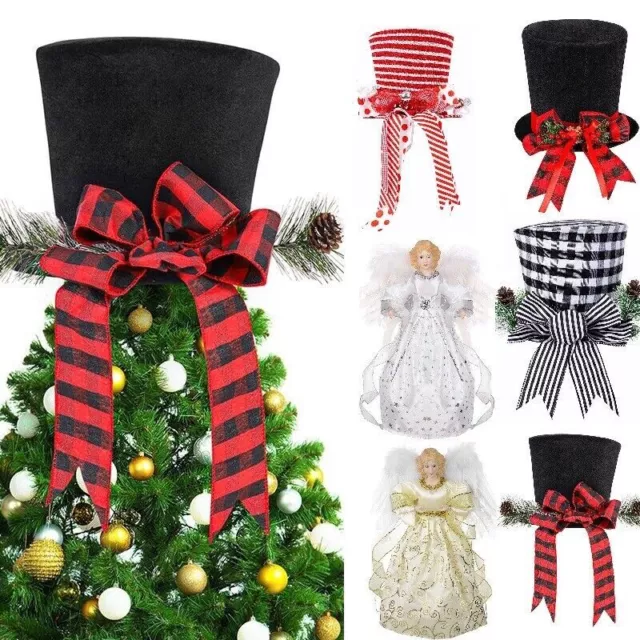 Striped Plaid Christmas Tree Topper Top Hat Ornament Xmas Party Decors Foldable