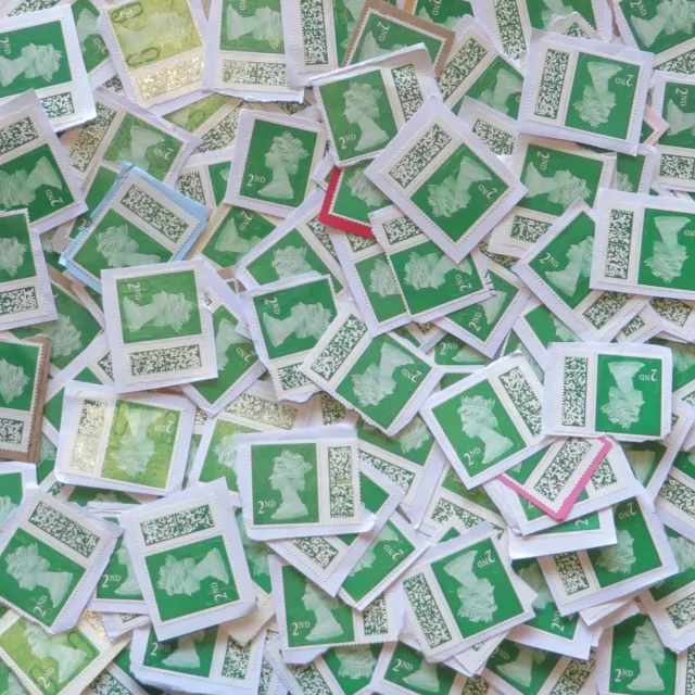 100 GENUINE 2nd Second Class Stamps Unfranked No Gum On Paper With Barcode  B-85