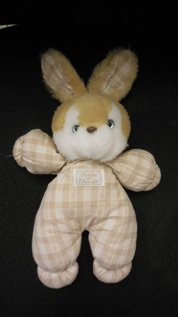 doudou peluche lapin beige blanc vichy carreaux TARTINE ET CHOCOLAT Vintage 25cm