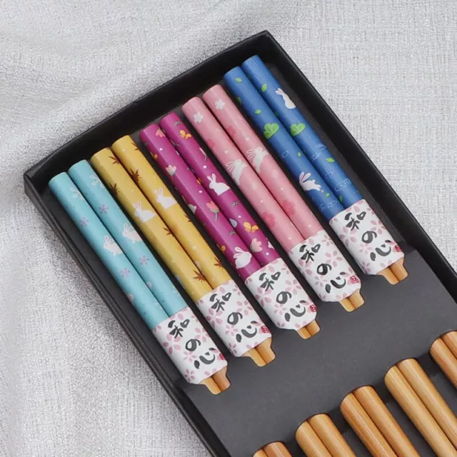 5 Pair Set Reusable Handmade Bamboo Natural Wood Chopsticks  Food