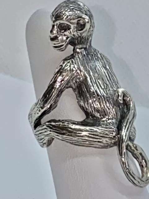 Emilia Castillo 925 Sterling Silver Mexico 3D Monkey Large Ring