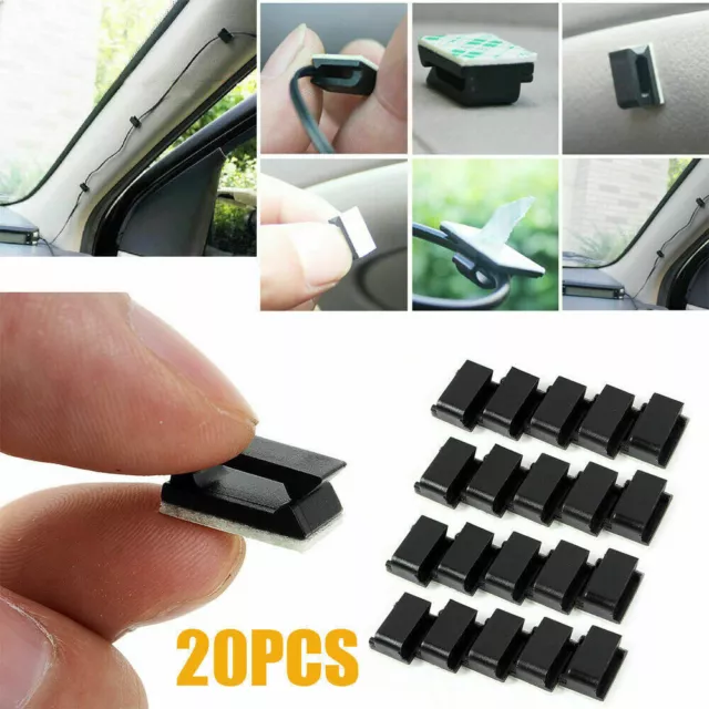 20x Car Wire Cord Cable Holder Tie Clips Fixer Drop Adhesive Clamp Accessories