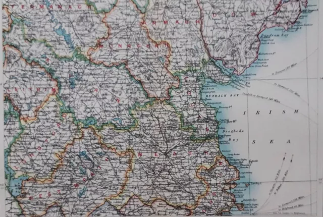 1896 Louth, Meath, Cavan, Monaghan map. Victorian Ireland print. Ulster Leinster