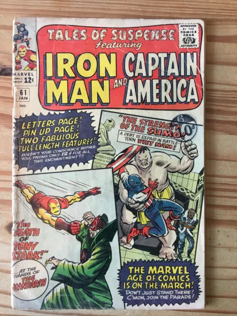 TALES OF SUSPENSE # 61 MANDARIN ,IRON MAN, CAPTAIN AMERICA Grade VG