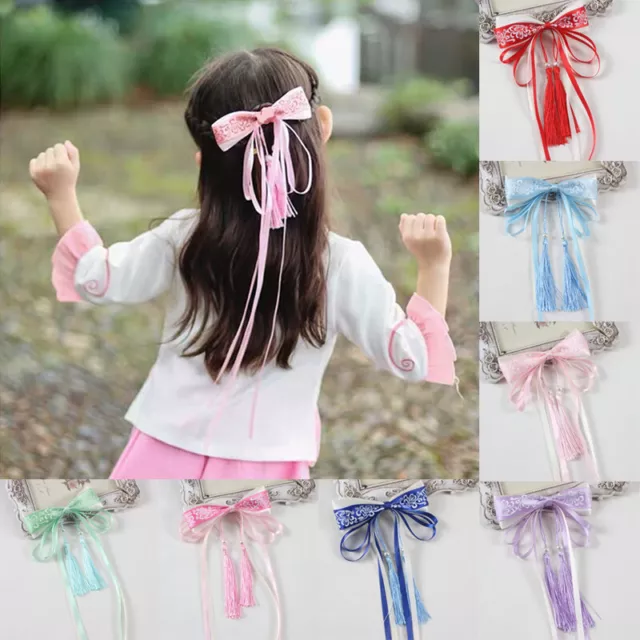 Girls Long Ribbons Headdress Chinese Bow Hair Pins Hair Clip Bowknot Accessories