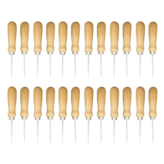 24 piezas hágalo usted mismo chales de coser mango de madera maciza agujas de coser chal taladro mango grueso