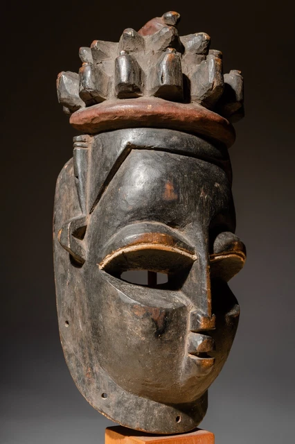 African Tribal Wood Carved Nigeria Bini Yoruba Mask Figure w/ provenance