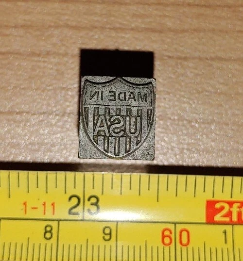 Vintage Letterpress Printing Block Made In USA Shield ALL METAL