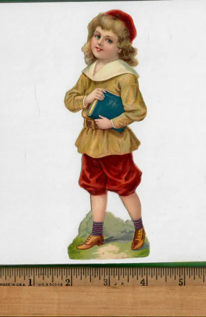Victorian Die-Cut Large Scrap - School Girl Carrying Book - 2"X6.5" Rare