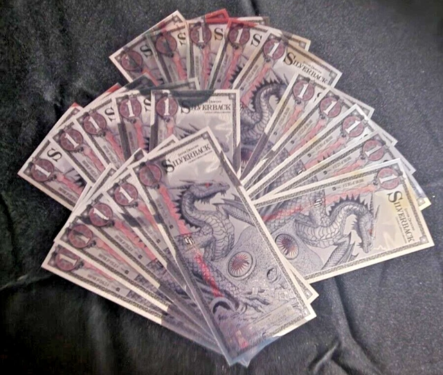 1 SILVERBACK DRAGON Limited Edition .999 Fine Silver Note in Plastic ...