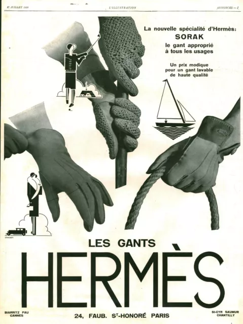 Publicité ancienne les gants Hermès 1929 issue de magazine