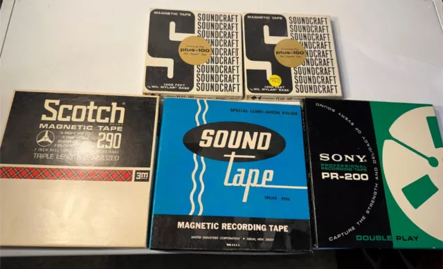 Lot of 5 Used Magnetic Reel to Reel Tape Scotch / Sony / Soundcraft