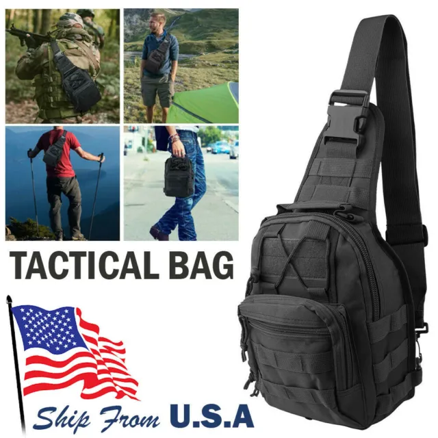 Tactical Sling Backpack for Men - Hiking /Cycling/ Hunting  Molle Pouch -Black