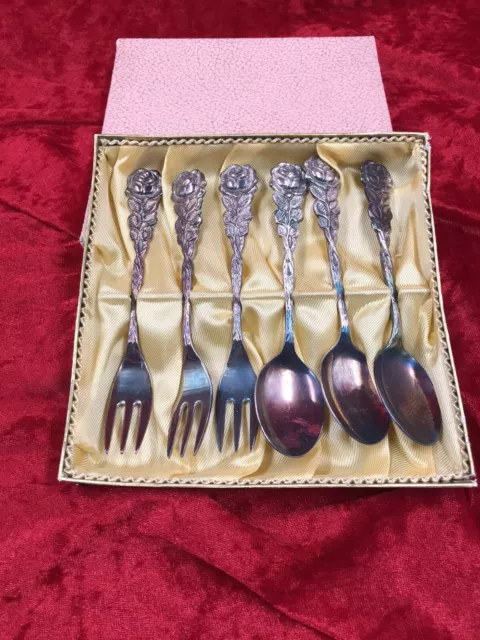 Kuchengabel & Kaffeelöffel Hildesheimer Rose 90er Silber versilbert 135g