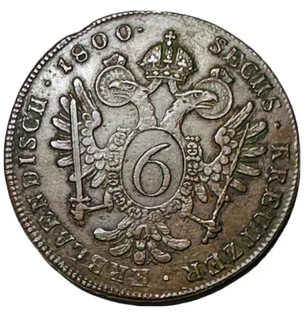 1800C AUSTRIA w Emperor Franz II Hapsburg Antique 6 Kreuzer Austrian Coin