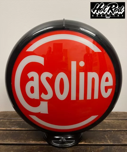 RED GASOLINE Reproduction 13.5" Gas Pump Globe - (Black Body)