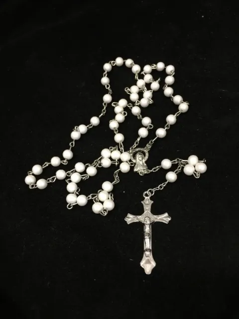 BULK Lot 12x  White Plastic Rosary Round Beads Silver Necklace in Gift Box