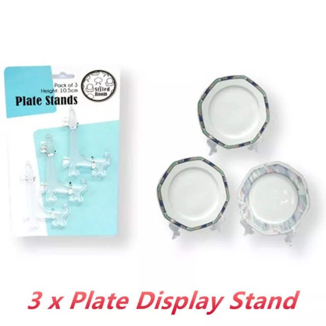 3 x Clear Plate Display Stand 10CM Holder Hanger Decor Mount Art Collection