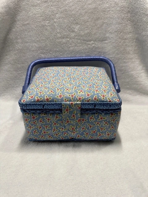 Vintage Sewing Blue With Flowers Purple Inside Pin Holder