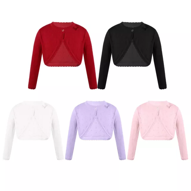 Kids Girls Bolero Cardigan Long Sleeves Knitted Shrug Top Sweater Cropped Coat