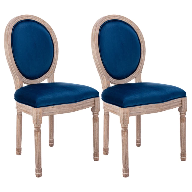 French Dining Chairs Set of 2 Velvet Upholstered King Louis Back Side Chair Blue French Dining Chairs Set of 2 Velvet Upholstered King Louis Back Side Chair Blue