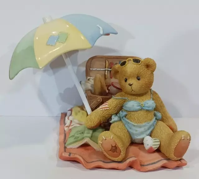 Cherished Teddies JUDY I'm Your Bathing Beauty Bear w/ Blanket Umbrella Figurine