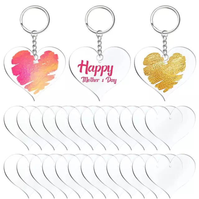 20x Heart Clear Acrylic Keychain Blanks for DIY Keychain Keyring Bulk Badges