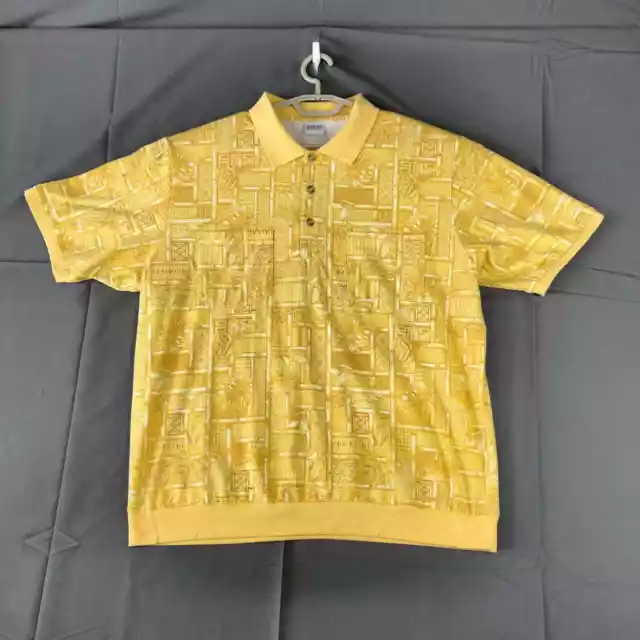 HABAND CLASSIC POLO Shirt Mens XL Yellow Hawaiian Bamboo Print Short ...