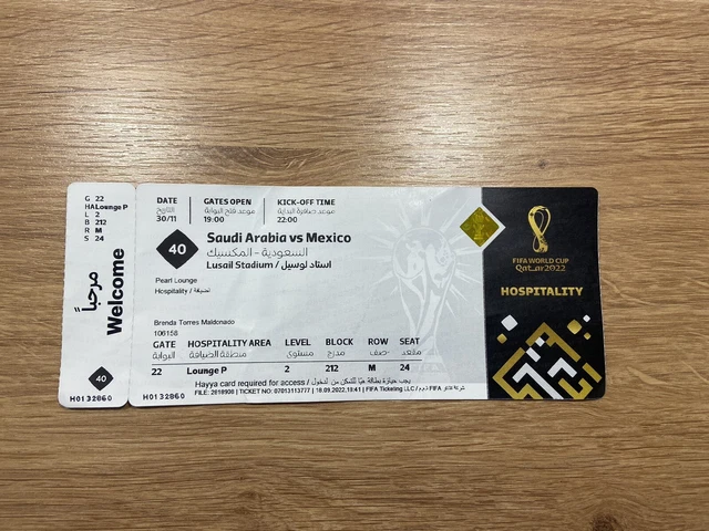 COLLECTOR USED VIP Ticket #40 Saudi Arabia Mexico FIFA World Cup 2022 £ ...