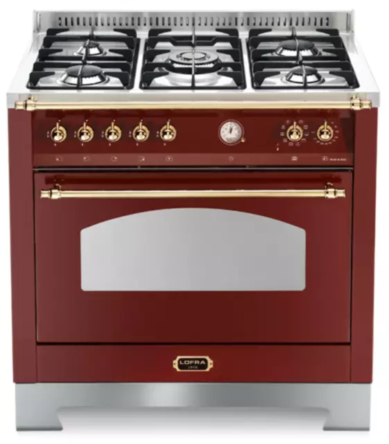 Lofra Roulé Rrg96mft/Ci Cuisine 90X60 Rouge Burgundy 5 Brûleurs Four