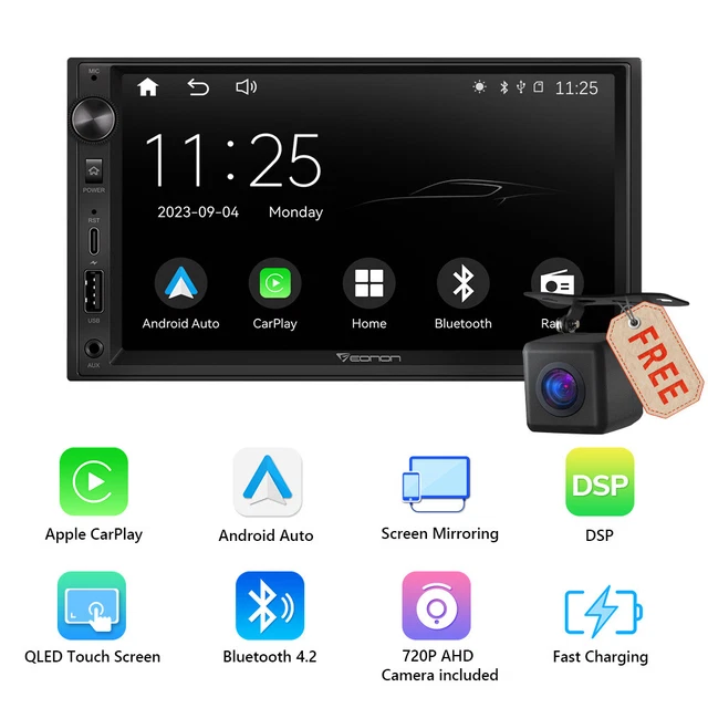 7" QLED Doppel DIN Autoradio Kabellos CarPlay Android Auto DSP Bluetooth RDS USB