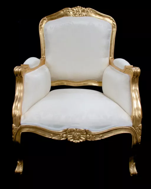 Ornate Chair Gold & Ivory Cream Louis French Wing  Arm Home Shop Salon Lounge