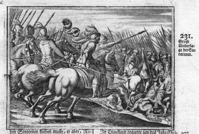 1700 Sarazenen Lock-Saracena Battaglia Battle Niederlage Defeat Incisione Merian
