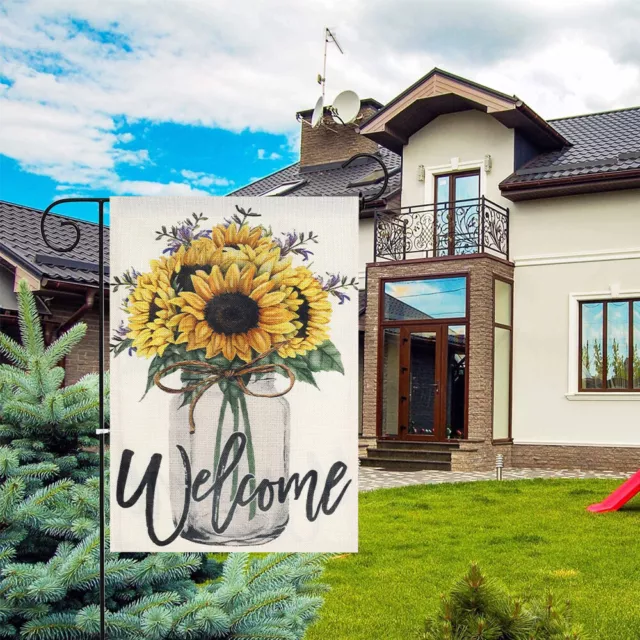 Summer Welcome Garden Flag Double Sided Sunflower Vase Yard Banner Outdoor moUOK