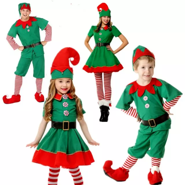 Adult Kids Girls Elf Costume Christmas Fancy Dress Xmas Santa Helper Outfit