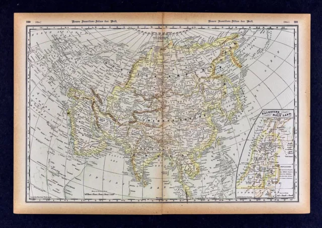1891 McNally Map - Asia  China Japan Tibet Nepal India Palestine Holy Land Mecca
