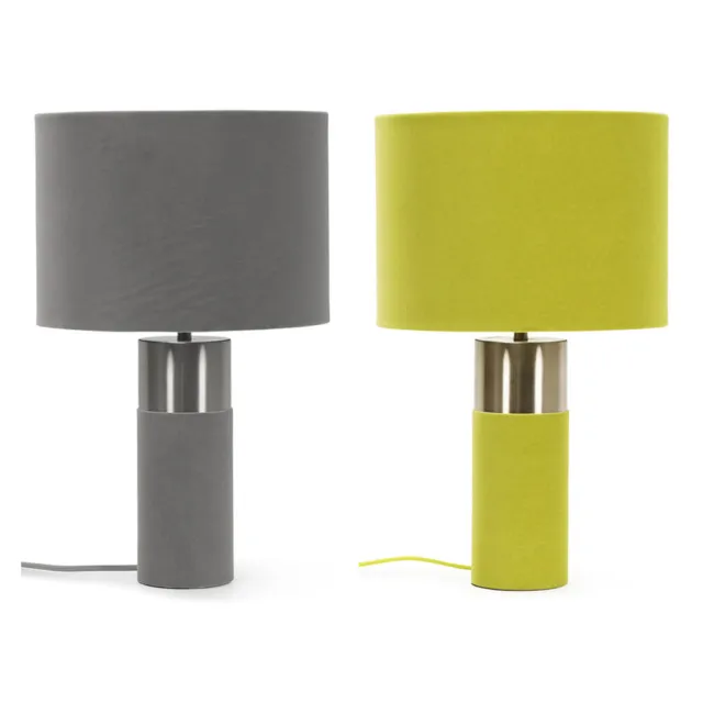 Velvet Table Lamp Base Drum Lampshade Shade Living Room Bedroom Light LED Bulb